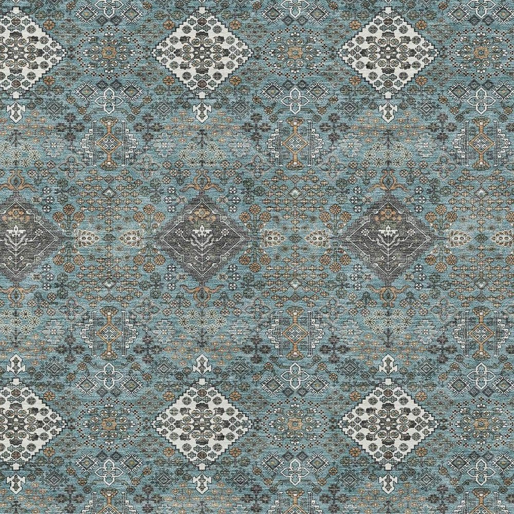 8' X 10' Teal Blue And Ivory Geometric Washable Indoor Outdoor Area Rug HomeRoots