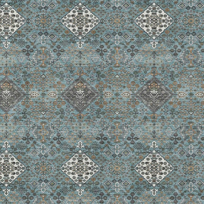 8' X 10' Teal Blue And Ivory Geometric Washable Indoor Outdoor Area Rug HomeRoots