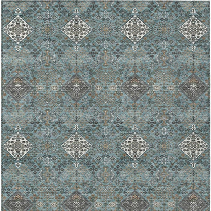 8' X 10' Teal Blue And Ivory Geometric Washable Indoor Outdoor Area Rug HomeRoots