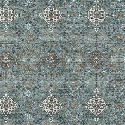 9' X 12' Teal Blue And Ivory Geometric Washable Indoor Outdoor Area Rug HomeRoots