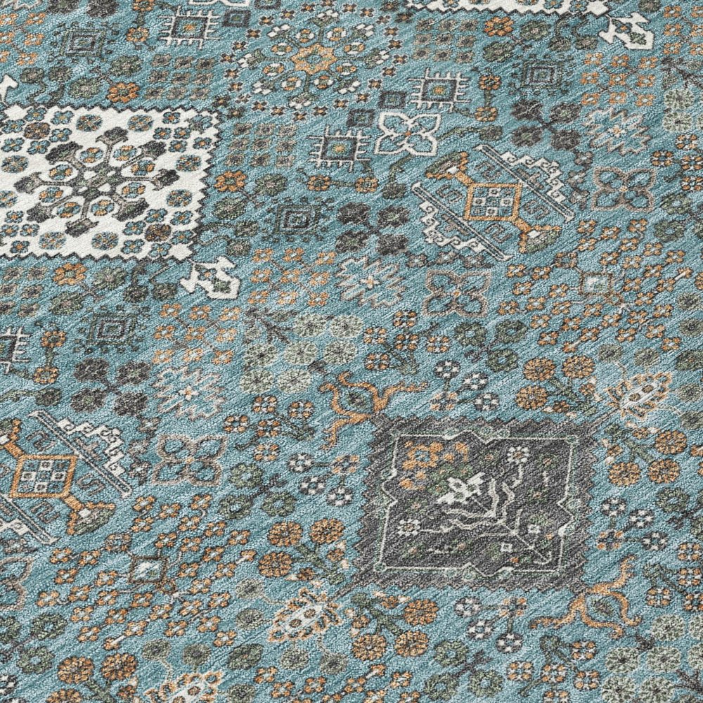 9' X 12' Teal Blue And Ivory Geometric Washable Indoor Outdoor Area Rug HomeRoots