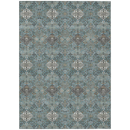 10' X 14' Teal Blue And Ivory Geometric Washable Indoor Outdoor Area Rug HomeRoots