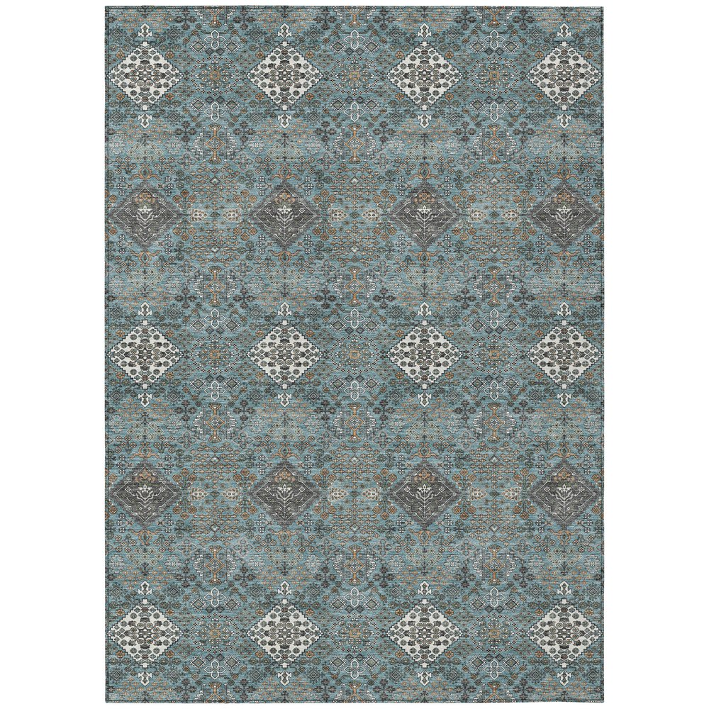 10' X 14' Teal Blue And Ivory Geometric Washable Indoor Outdoor Area Rug HomeRoots