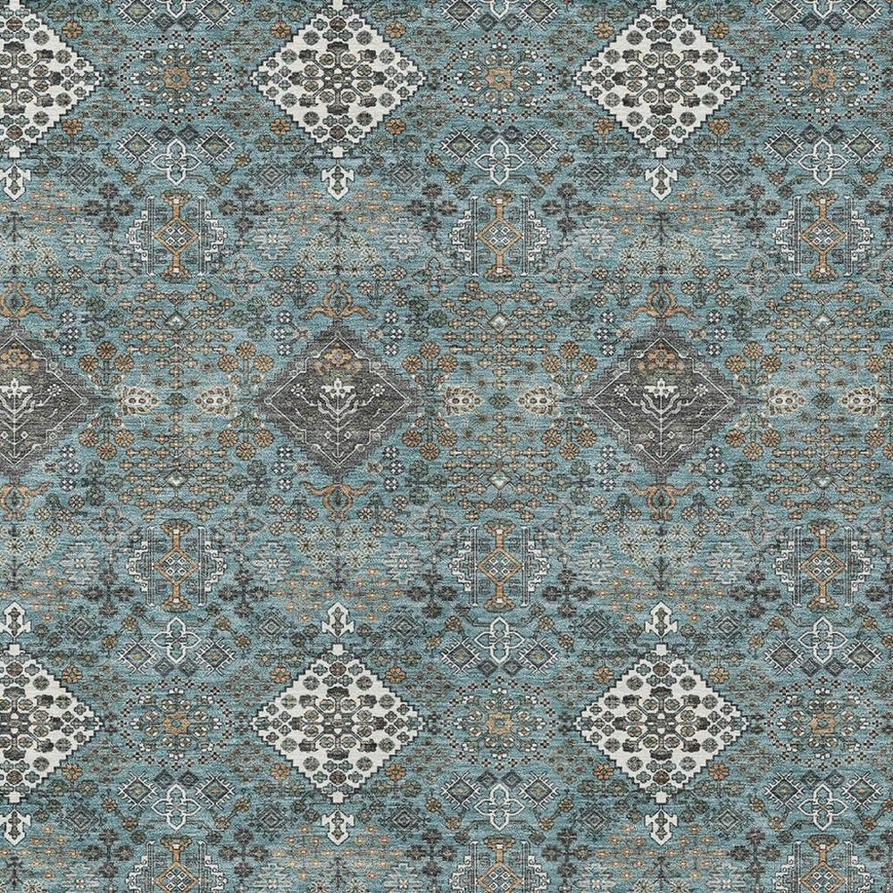 10' X 14' Teal Blue And Ivory Geometric Washable Indoor Outdoor Area Rug HomeRoots