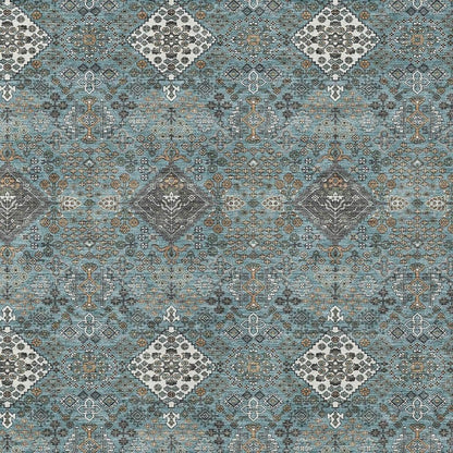 10' X 14' Teal Blue And Ivory Geometric Washable Indoor Outdoor Area Rug HomeRoots