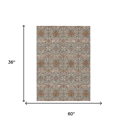 3' X 5' Beige And Copper Geometric Washable Indoor Outdoor Area Rug HomeRoots