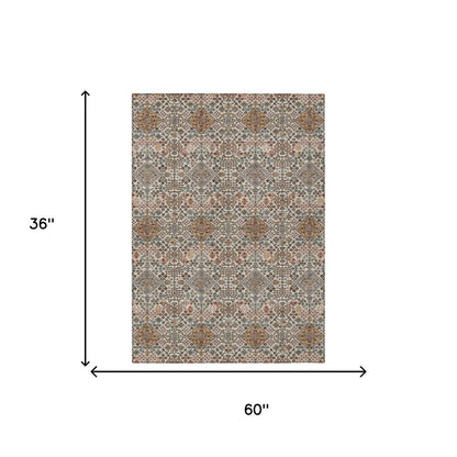 3' X 5' Beige And Copper Geometric Washable Indoor Outdoor Area Rug HomeRoots
