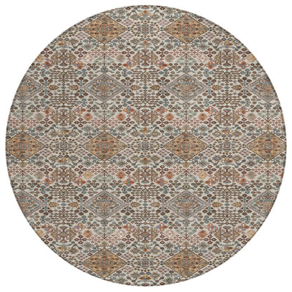 8' Beige And Copper Round Geometric Washable Indoor Outdoor Area Rug HomeRoots