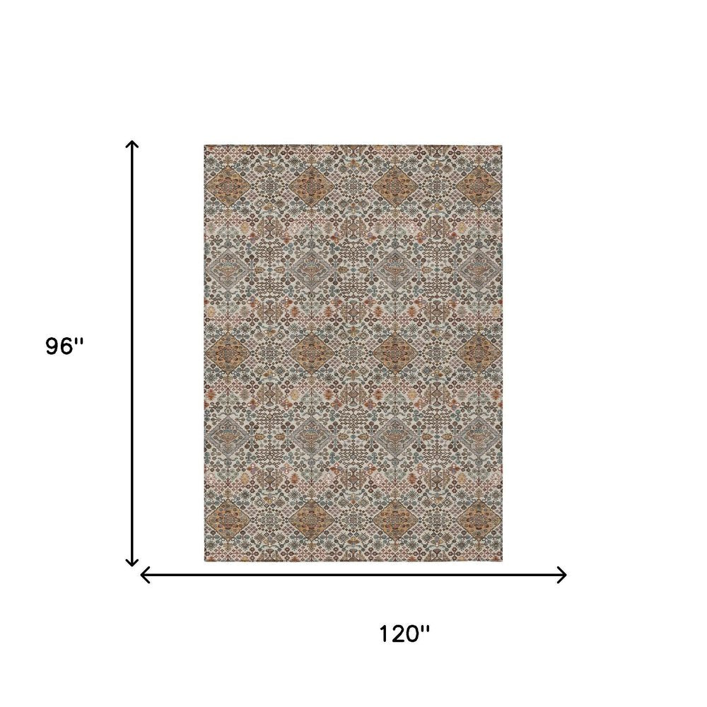 8' X 10' Beige And Copper Geometric Washable Indoor Outdoor Area Rug HomeRoots