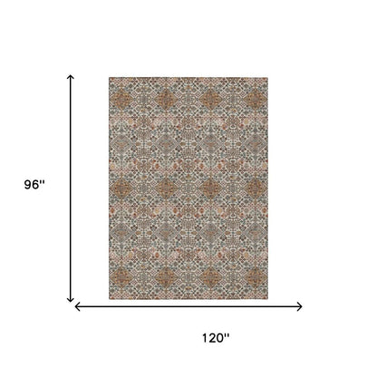 8' X 10' Beige And Copper Geometric Washable Indoor Outdoor Area Rug HomeRoots