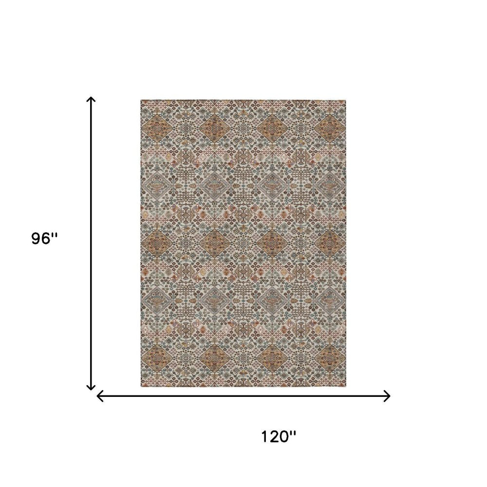 8' X 10' Beige And Copper Geometric Washable Indoor Outdoor Area Rug HomeRoots