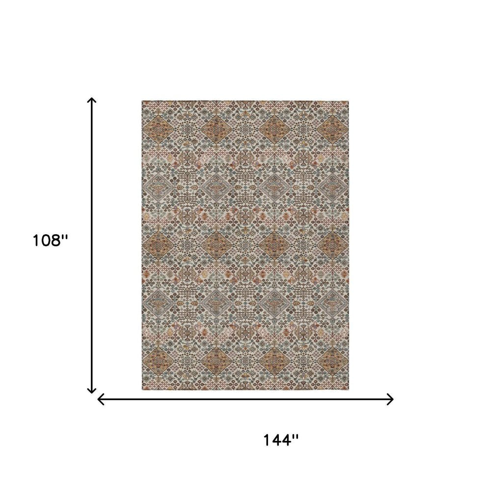 9' X 12' Beige And Copper Geometric Washable Indoor Outdoor Area Rug HomeRoots