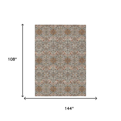 9' X 12' Beige And Copper Geometric Washable Indoor Outdoor Area Rug HomeRoots