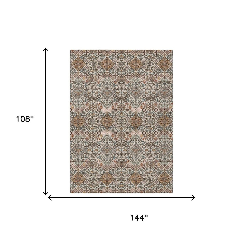 9' X 12' Beige And Copper Geometric Washable Indoor Outdoor Area Rug HomeRoots