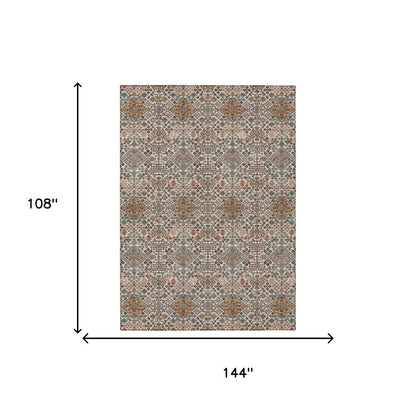 9' X 12' Beige And Copper Geometric Washable Indoor Outdoor Area Rug HomeRoots