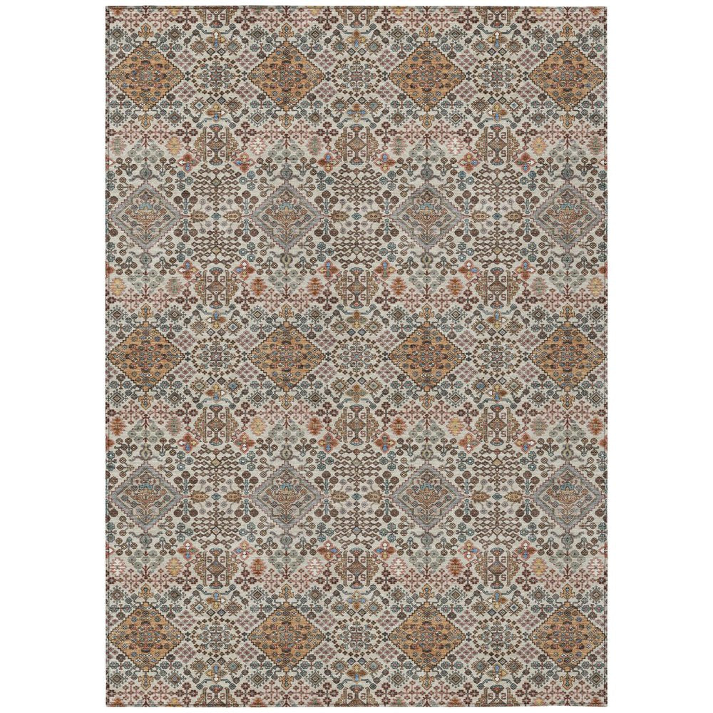 9' X 12' Beige And Copper Geometric Washable Indoor Outdoor Area Rug HomeRoots