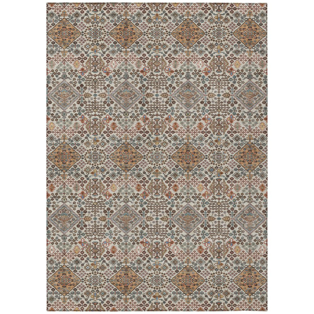 9' X 12' Beige And Copper Geometric Washable Indoor Outdoor Area Rug HomeRoots