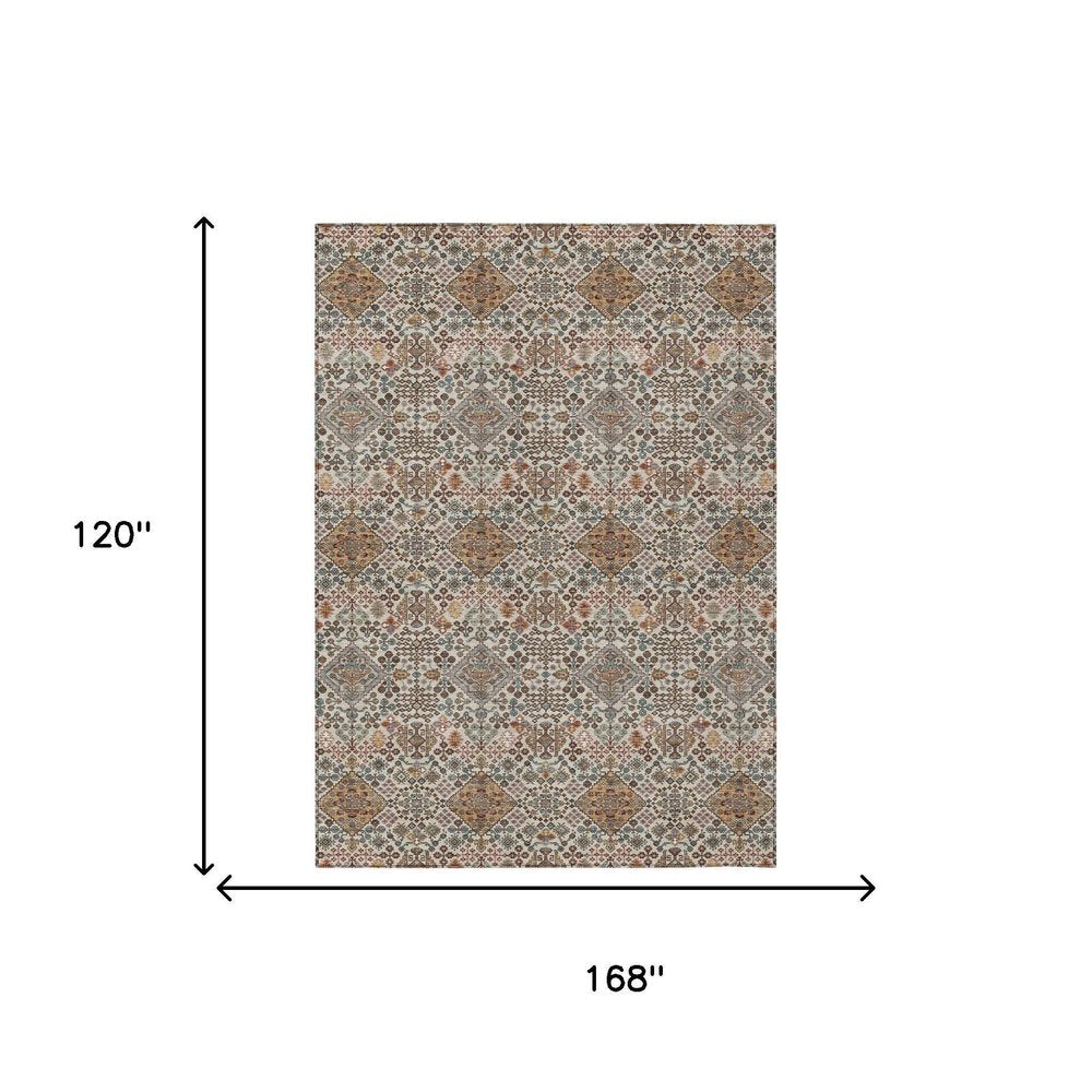 10' X 14' Beige And Copper Geometric Washable Indoor Outdoor Area Rug HomeRoots