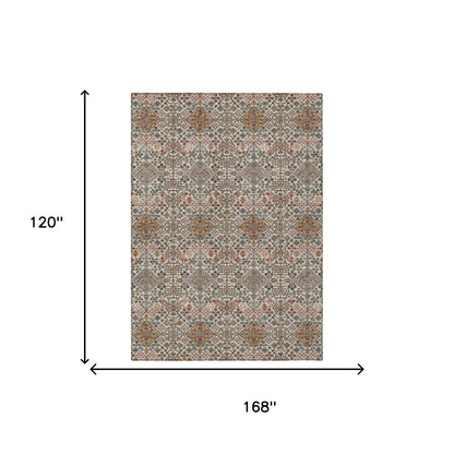 10' X 14' Beige And Copper Geometric Washable Indoor Outdoor Area Rug HomeRoots