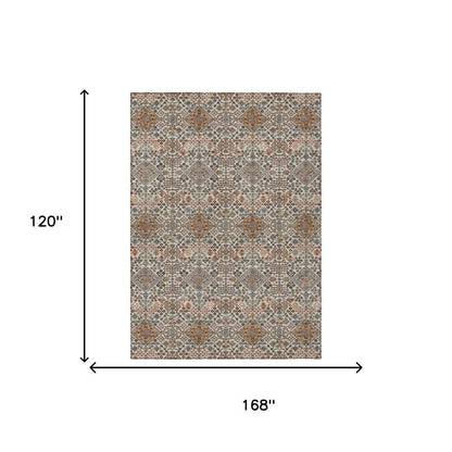 10' X 14' Beige And Copper Geometric Washable Indoor Outdoor Area Rug HomeRoots