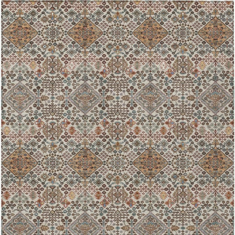 10' X 14' Beige And Copper Geometric Washable Indoor Outdoor Area Rug HomeRoots