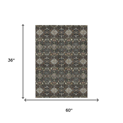 3' X 5' Black And Charcoal Geometric Washable Indoor Outdoor Area Rug HomeRoots