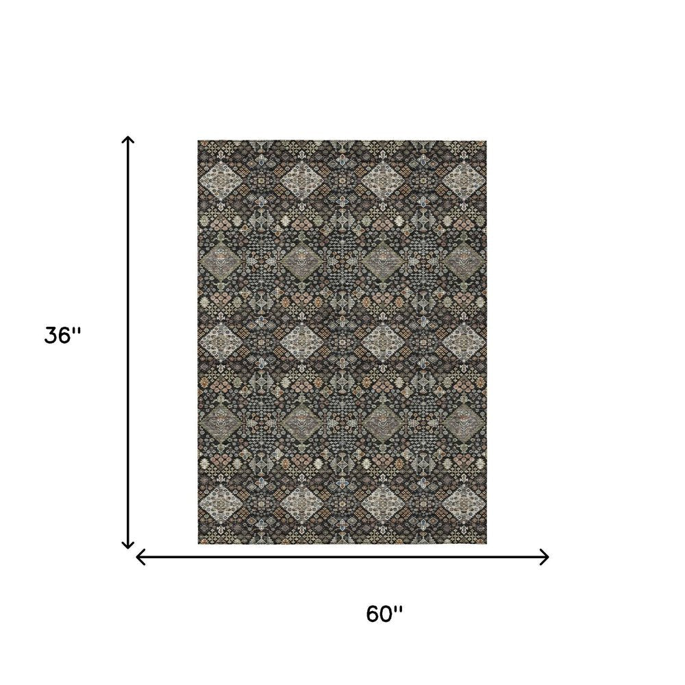 3' X 5' Black And Charcoal Geometric Washable Indoor Outdoor Area Rug HomeRoots