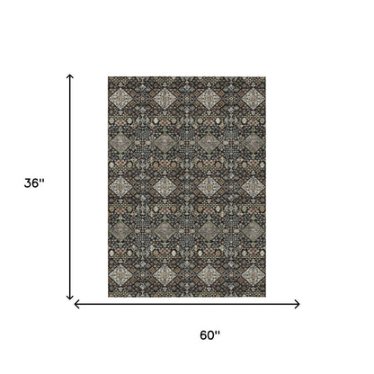 3' X 5' Black And Charcoal Geometric Washable Indoor Outdoor Area Rug HomeRoots