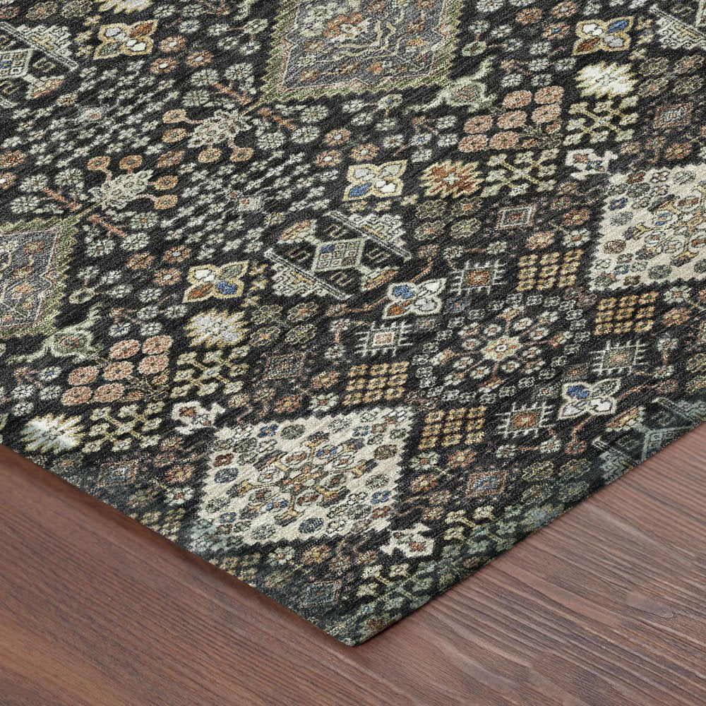8' Black And Charcoal Round Geometric Washable Indoor Outdoor Area Rug HomeRoots