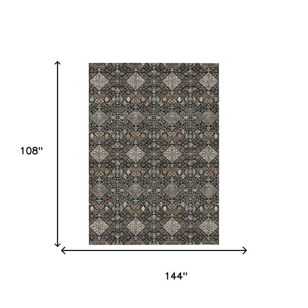 9' X 12' Black And Charcoal Geometric Washable Indoor Outdoor Area Rug HomeRoots