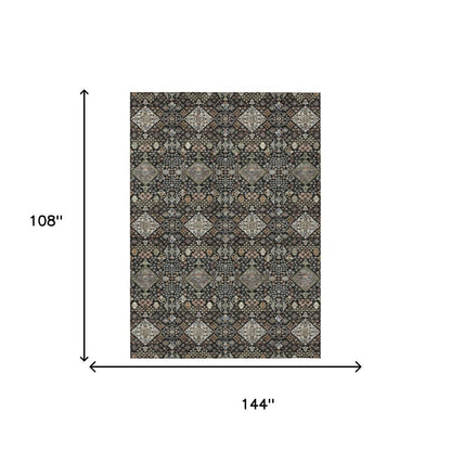 9' X 12' Black And Charcoal Geometric Washable Indoor Outdoor Area Rug HomeRoots