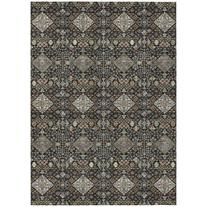 9' X 12' Black And Charcoal Geometric Washable Indoor Outdoor Area Rug HomeRoots
