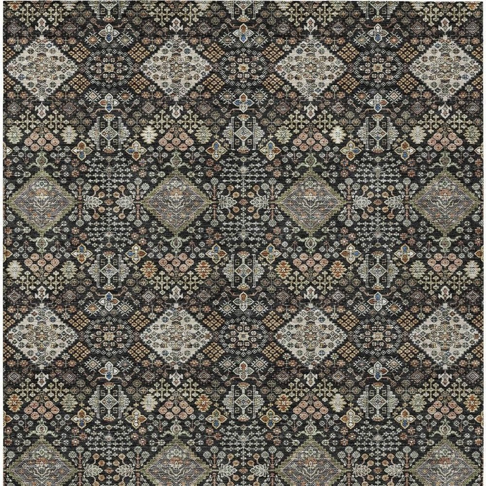 9' X 12' Black And Charcoal Geometric Washable Indoor Outdoor Area Rug HomeRoots