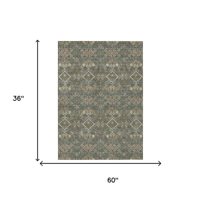 3' X 5' Green And Taupe Geometric Washable Indoor Outdoor Area Rug HomeRoots