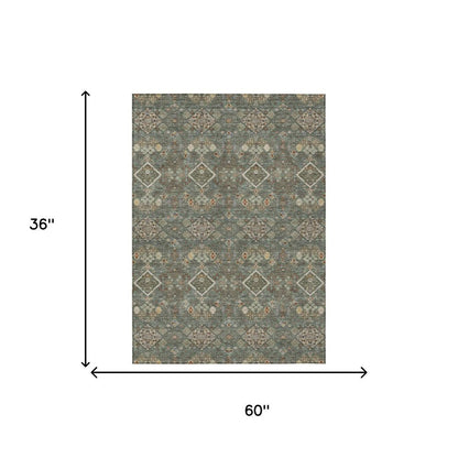 3' X 5' Green And Taupe Geometric Washable Indoor Outdoor Area Rug HomeRoots