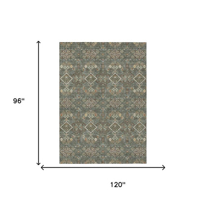 8' X 10' Green And Taupe Geometric Washable Indoor Outdoor Area Rug HomeRoots