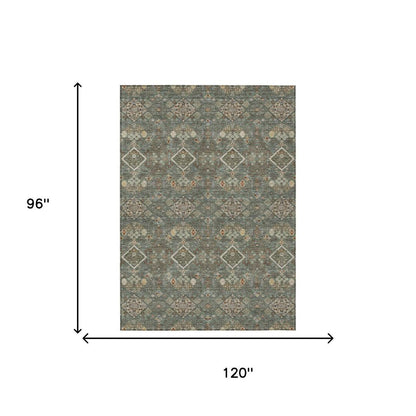 8' X 10' Green And Taupe Geometric Washable Indoor Outdoor Area Rug HomeRoots