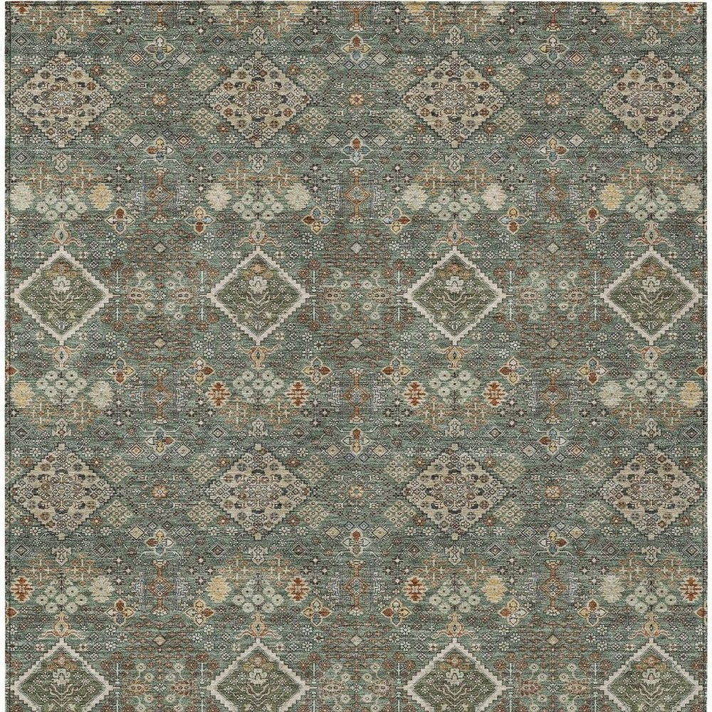 8' X 10' Green And Taupe Geometric Washable Indoor Outdoor Area Rug HomeRoots