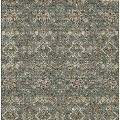 8' X 10' Green And Taupe Geometric Washable Indoor Outdoor Area Rug HomeRoots