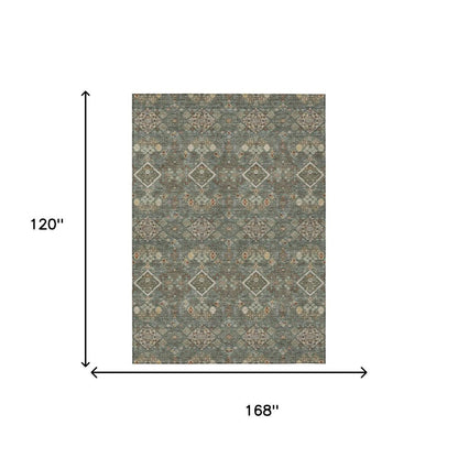 10' X 14' Green And Taupe Geometric Washable Indoor Outdoor Area Rug HomeRoots
