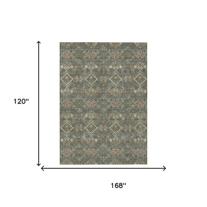 10' X 14' Green And Taupe Geometric Washable Indoor Outdoor Area Rug HomeRoots