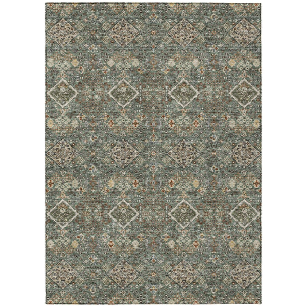 10' X 14' Green And Taupe Geometric Washable Indoor Outdoor Area Rug HomeRoots