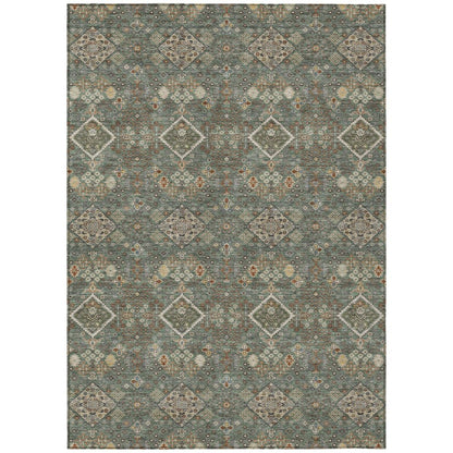 10' X 14' Green And Taupe Geometric Washable Indoor Outdoor Area Rug HomeRoots