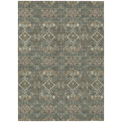 10' X 14' Green And Taupe Geometric Washable Indoor Outdoor Area Rug HomeRoots
