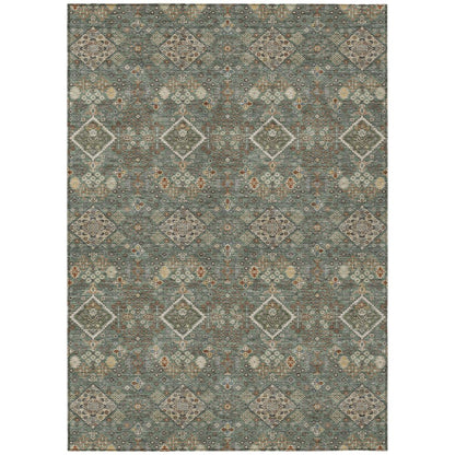 10' X 14' Green And Taupe Geometric Washable Indoor Outdoor Area Rug