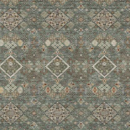 10' X 14' Green And Taupe Geometric Washable Indoor Outdoor Area Rug