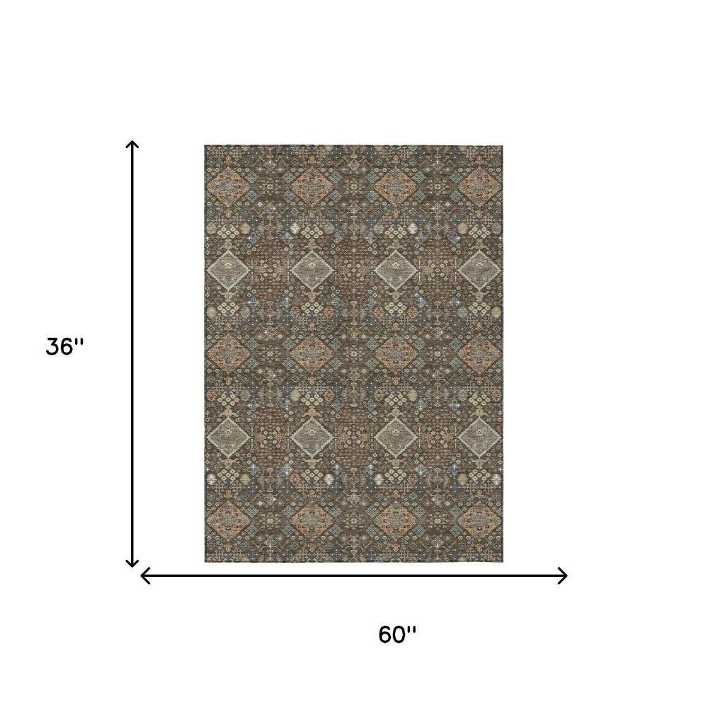 3' X 5' Chocolate And Brown Geometric Washable Indoor Outdoor Area Rug HomeRoots