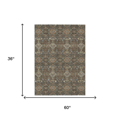 3' X 5' Chocolate And Brown Geometric Washable Indoor Outdoor Area Rug HomeRoots
