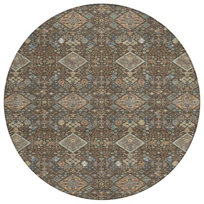 8' Chocolate And Brown Round Geometric Washable Indoor Outdoor Area Rug HomeRoots