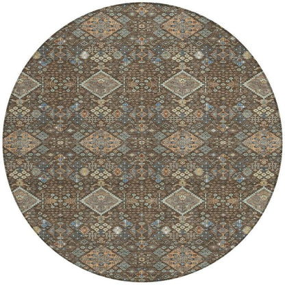 8' Chocolate And Brown Round Geometric Washable Indoor Outdoor Area Rug HomeRoots